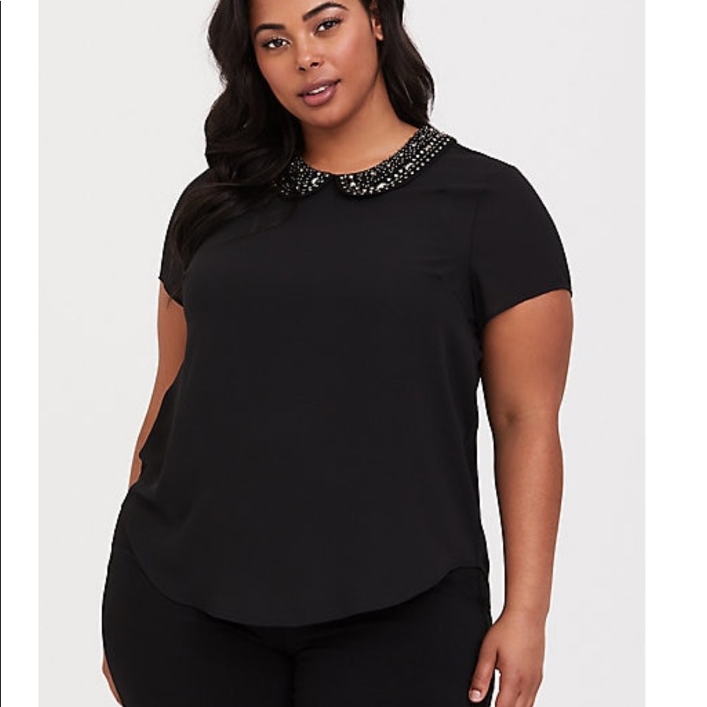 Torrid Black Peter Pan Collar Jewel Neck blouse